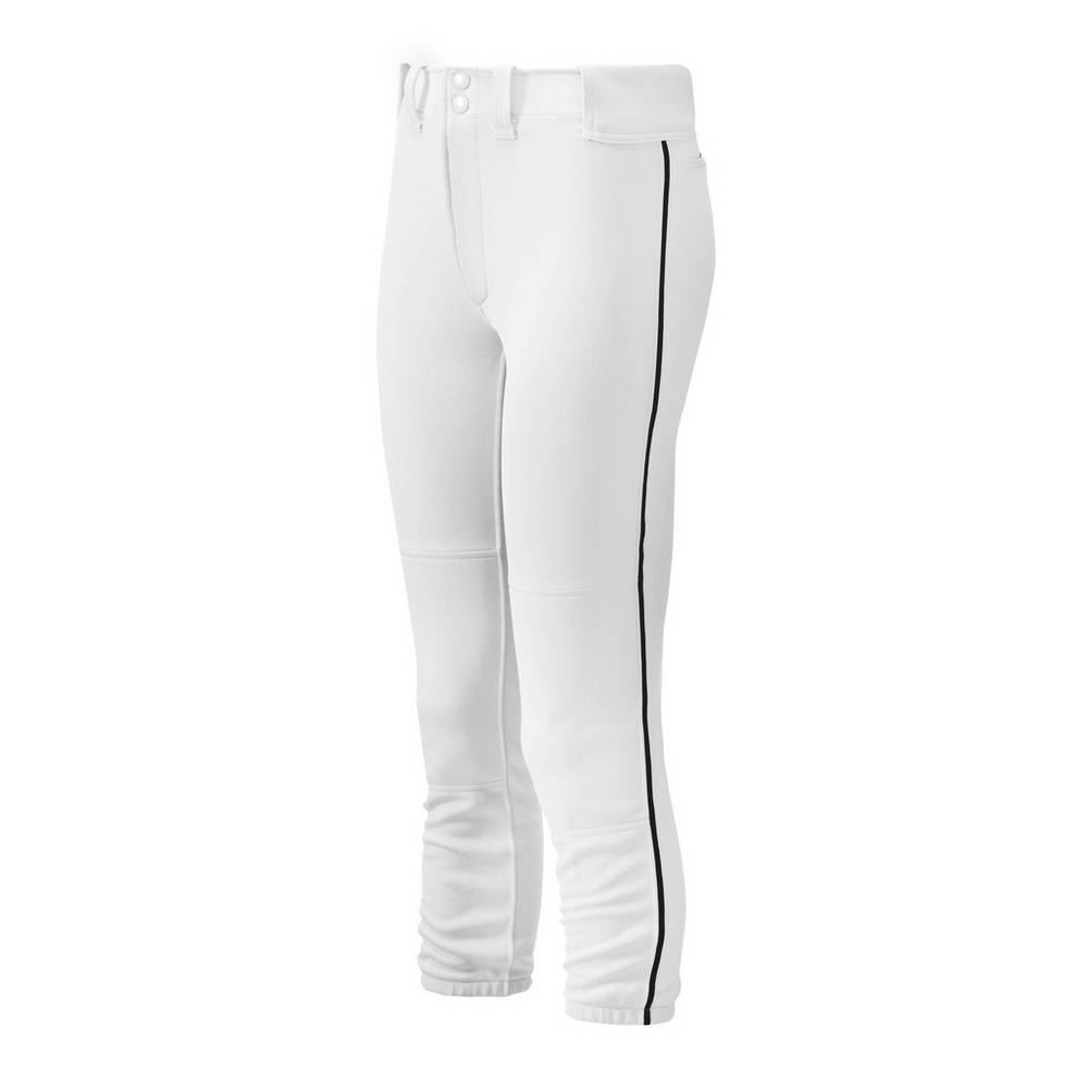 Pantalones Mizuno Softball Belted Piped Para Mujer Blancos/Negros 2568319-NB